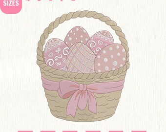 Korb Ostereier Maschinenstickdatei, Coquette Bow Design (Instant Download)
