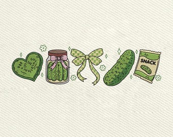 Plik do haftu maszynowego „Coquette Pickle Snack Bow”, plik do haftu „Pickle Lover”, plik cyfrowy „Food Lover”, natychmiastowe pobranie