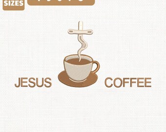 Jesus And Coffee Machine Embroidery File, Christian Faith Design (Instant Download)