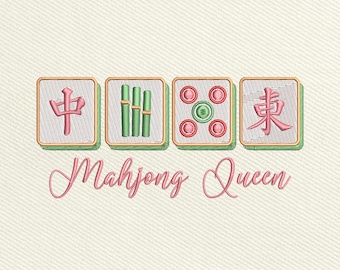 Mahjong Queen Machine Embroidery File, Mahjong Lover Design (Instant Download)