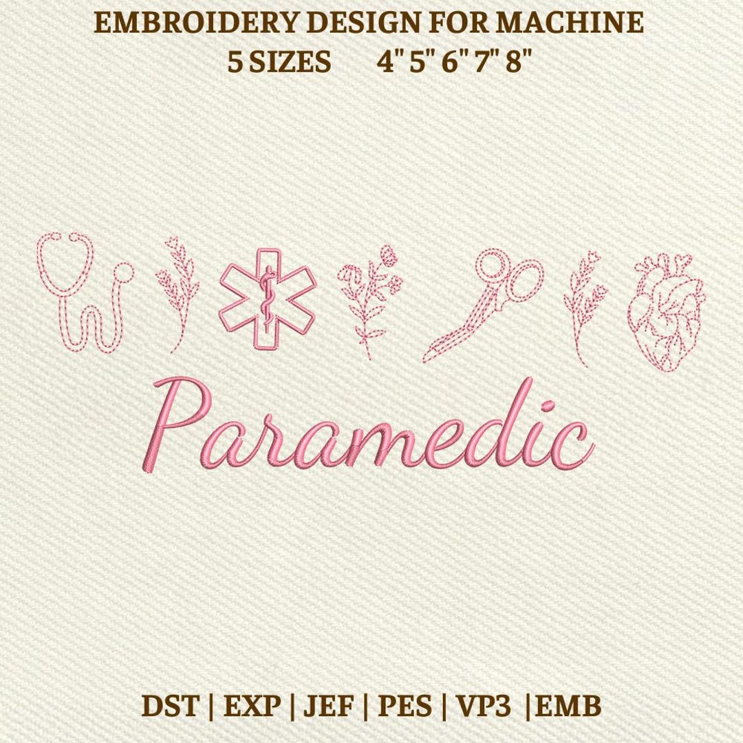 Emt Paramedic Floral Machine Embroidery File, First Responder Design ...
