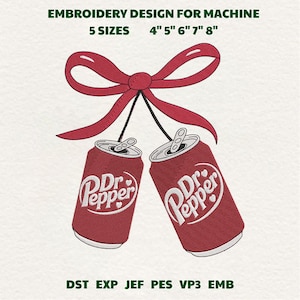 Dr Pepper Coquette Bow Machine Embroidery File, 4-8 Inches (Instant Download)