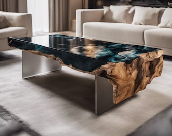 Epoxy Waterfall Walnut Coffee Table