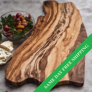 Large Olivewood Board Live-Edge Cheese & Charcuterie Custom Engraved Personalized Cutting Board Live Edge Handmade Handcrafted Olive Wood