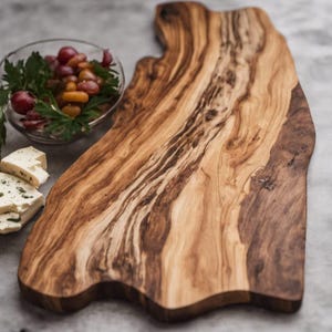 Large Wild Olive Wood Board Live Edge Charcuterie Tray – Handcrafted Personalized Engraved Serving Platter Olivewood Cheese Board Handmade