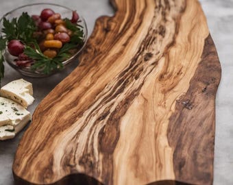 Large Wild Olive Wood Board Live Edge Charcuterie Tray – Handcrafted Personalized Engraved Serving Platter Olivewood Cheese Board Handmade