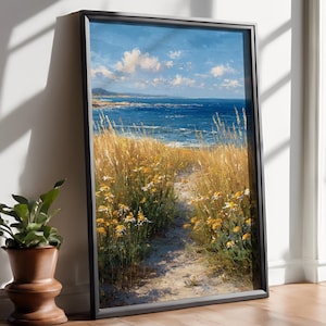Coastal Wildflower Path Print: Summer Beach Landscape, Cottagecore Wall Art (Digital Download