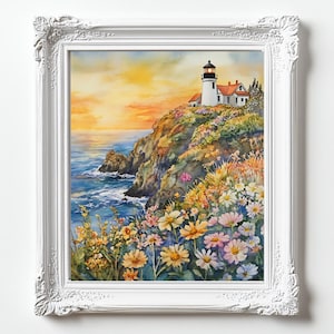 Coastal Lighthouse Printable Wall Art, Digital Download for Beach House Decor, Summer Nautical Artwork