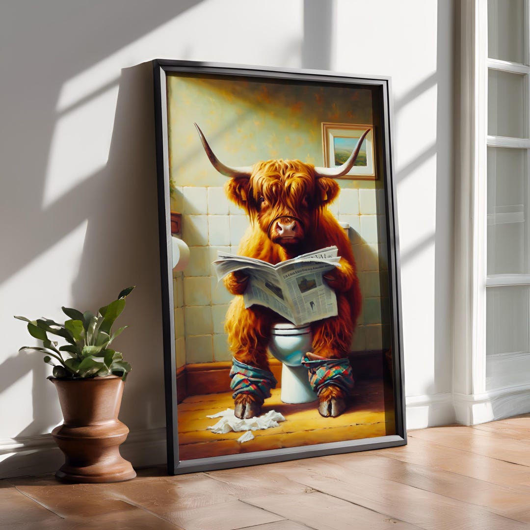 Highland Cow Toilet Wall Art, Funny Bathroom Decor, Animal Print ...