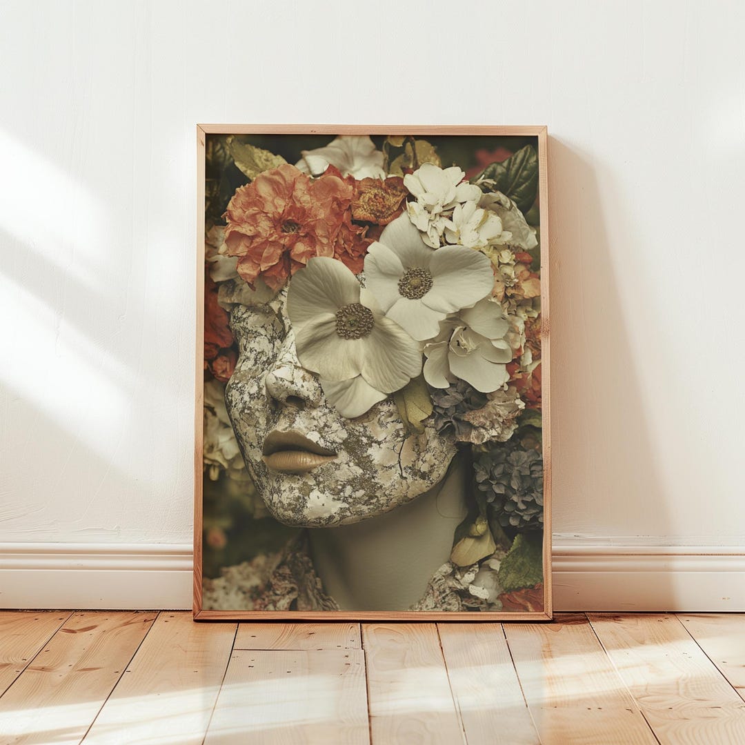 Floral Face Wall Art Surreal Flower Portrait Print Vintage Botanical ...