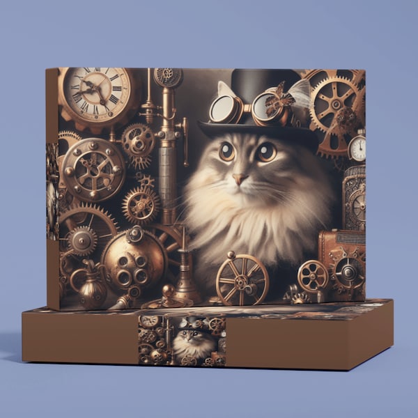 Steam Punk Cat Puzzle, Picture Puzzle, 500 Piece puzzle, Unique Jigsaw Puzzle, Family puzzle, Puzzle Gift, Puzzles for kids, Jigsaw puzzle