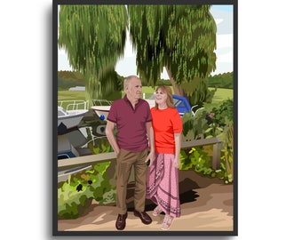 Custom Portrait Couple Illustration from Photo Loved one painting Family Memorial drawing Wedding Birthday Father's Day Mother's Day Present