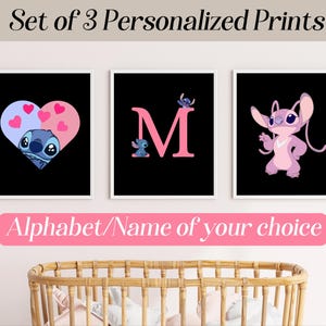 Personalized Stitch Digital Wall Art Print Set of 3 Nursery Decor Customizable Baby Name Kids New Year Gift Housewarming Kids Wall Decor PDF