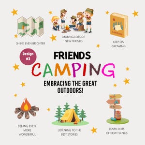 Carte de voyage de camping affiche de la rentrée des classes PDF amusants d'été vacances croisière impression fête personnalisée plaisir pour enfants cadeau coloré personnalisé art
