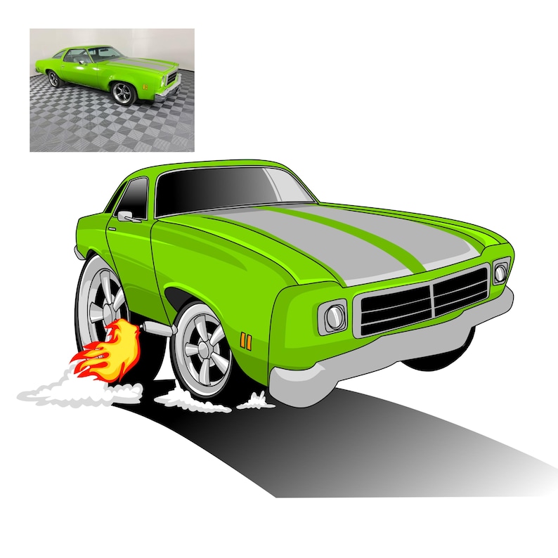 Funny Caricature Style Digital Car Illustration Custom Vehicle Cartoon ...