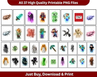Custom Gaming Characters Wall Art| Watercolor Gamer Poster | Girls Room Decor | Download PNG PDF or Poster Print  Personalized Gift for Kids