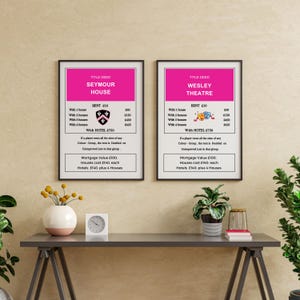 Affiche d'art mural Monopoly personnalisée pour une propriété personnalisée, décoration d'intérieur, idée cadeau n'importe quel nom de rue, numéro, jeu de société, nouvelle maison, salon, impression