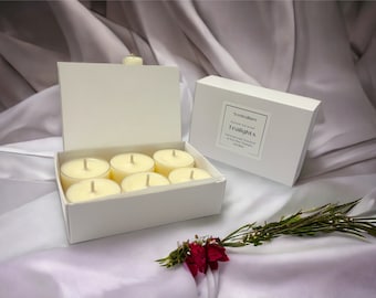 Cherry & Almond Scented Tealights, Coconut Rapeseed Plant Wax, Large Tealights, Hand Poured Fragrance Natural Candles 6 / 12 packs