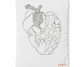 Heart and Brain Illustration Cotton Duvet Cover | Anatomical Line Art