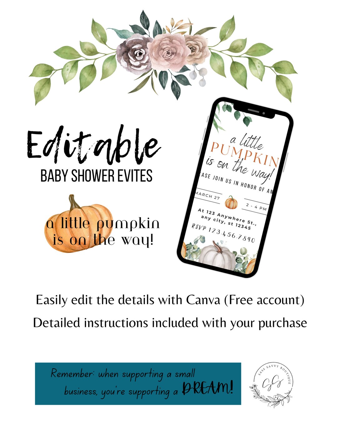 A Little Pumpkin Baby Shower Invitation, Digital Baby Shower Invitation