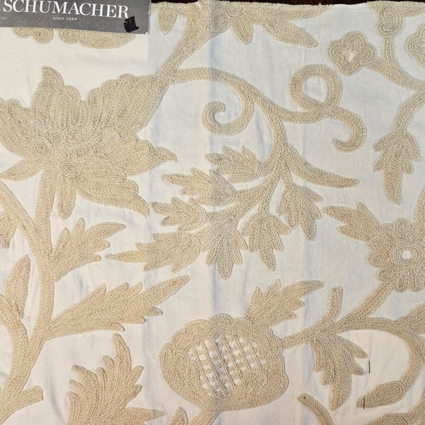 Schumacher Fabric Sample Sissinghurst Crewel Ivory 16.5:×16.5"