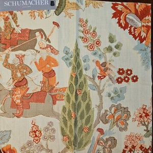 Schumacher Fabric Sample Percian Lancers 100% Linen 16.5 × 16.5 inch