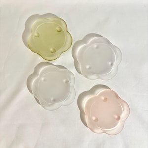 Vintage Glassware Flower Coaster Set | Mid Century Modern Southwest Bar Cart and Kitchen Island | Console or Round Coffee Table Decor