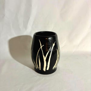 Vintage Handmade Pottery | Black Boho Ceramic Flower Vase or Utensil Holder for Kitchen Island | Coffee Table or Bookshelf Decor