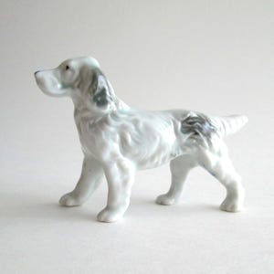 Vintage Porcelain Cocker Spaniel Figurine | White & Grey Dog Statue Made in Japan, Mid-Century Ceramic