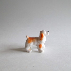 Vintage Porcelain Cocker Spaniel Figurine | Mid Century White & Brown Small Ceramic Dog Statue