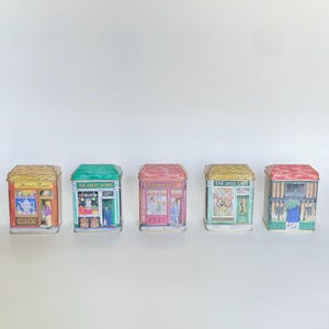 Vintage English Mini Tin Box: Tea Shop Design, Small Metal Storage
