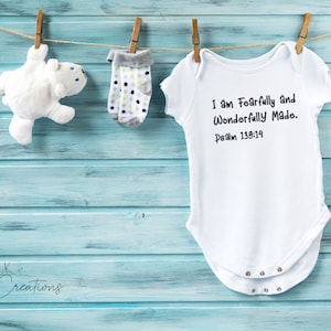 Fearfully and Wonderfully Made Baby Onesie, Psalm 139:14, Bible Verse Baby Clothes, Personalized Infant Bodysuit, Baby Shower Gift_104