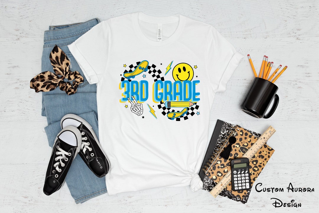 3rd Grade Shirt, Checkered Skateboard Third Grade Boys Shirt, Boys 3rd ...