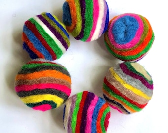 12 Pack Felted Wool Multicolored Layered Balls/PomPoms (Large)