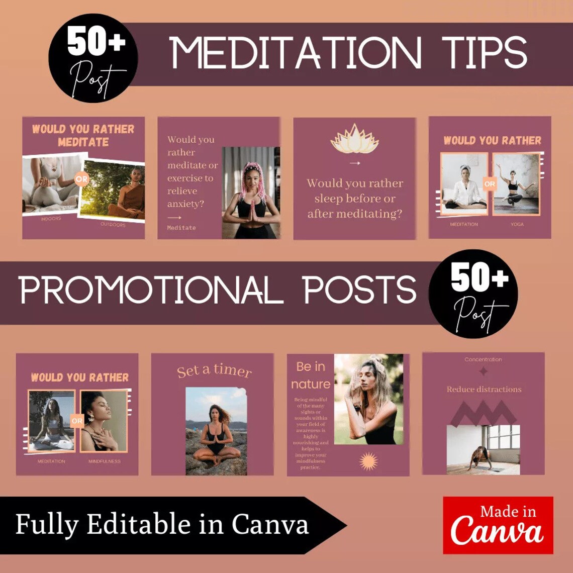 Meditation Canva Templates, Infographic Instagram Templates, Digital ...
