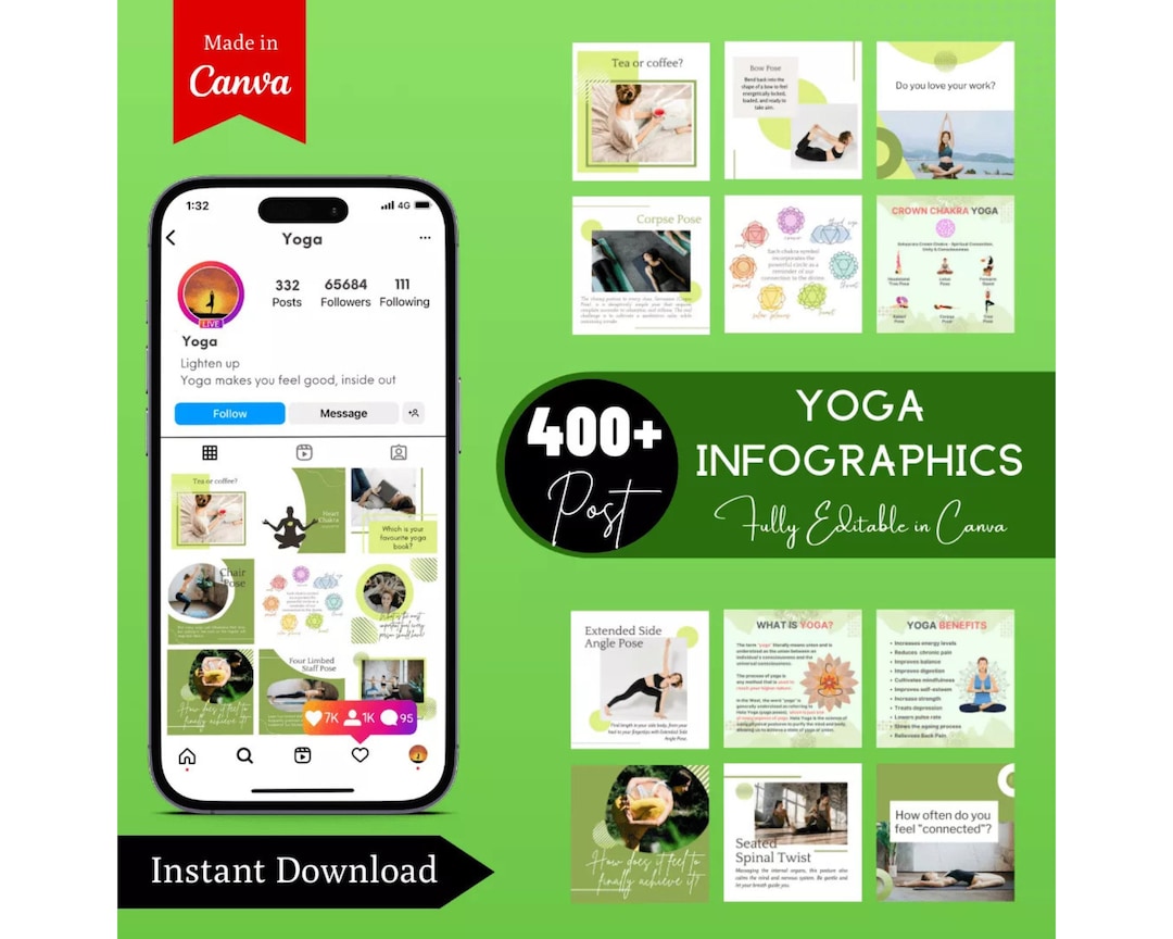 Yoga Canva Template, Yoga Poses Template, Editable Instagram Templates ...