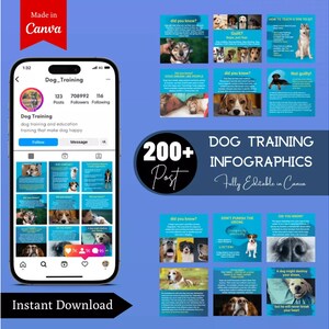 Modello di addestramento del cane, modello di infografica, post già pronti, modello di social media, modelli di marketing modificabili di Canva