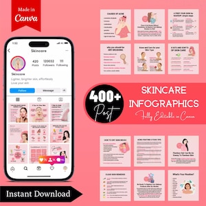 Skincare Canva Template, Skincare Infographic Template, Skincare Posts Template, Ready Made Post, Digital Social Media Canva Template