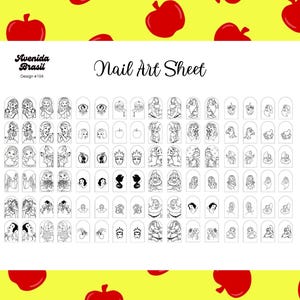 Mirror’s Secret Nail Art Template | Nail Art Practice Sheet | Digital Cartoon Character Designs | Royal Fantasy | Forest| Dwarves | Snow