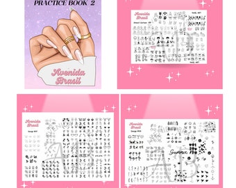 Schablonenpaket Buch 2 | 15 druckbare Designs | Nagelstempelplatte | Nail Art Trace Übungsblatt | Digitale Nagel-Umriss-Spickzettel-Vorlage