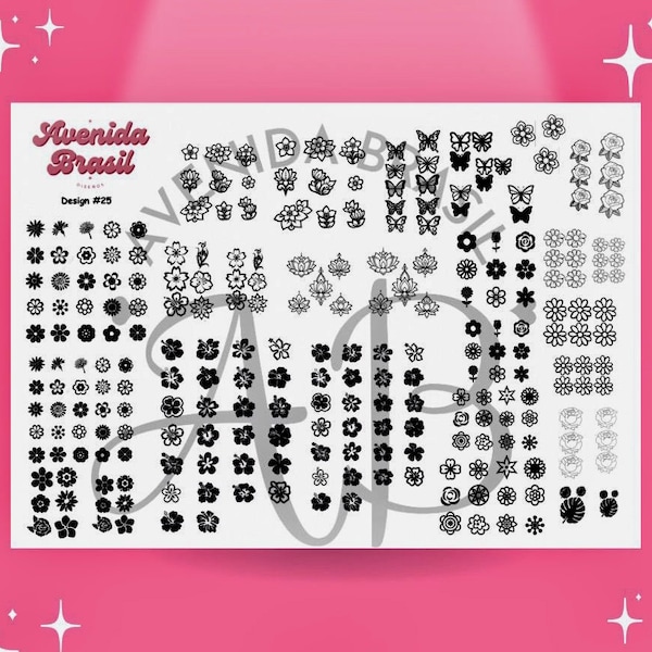 Blossom Bonanza | Printable Nail Designs | Nail Stamp Plate | Nail Art Trace Practice Sheet | Digital Nail Outline Cheat Sheet Template