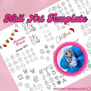 Holiday Cheer Nail Art Practice Sheet | Christmas Nail Art Stickers | Nail Art Templates | Nail Art Stencil | Holiday Nail Decal Template
