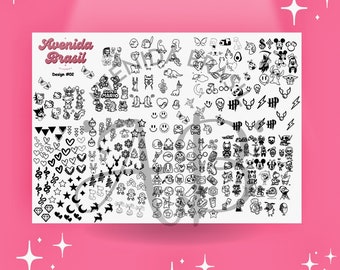 Gamers Cartoon Wonderland | Feuille d'entraînement pour le nail art | Autocollants | Modèle de décoration d'ongles | Feuille de nail art | Pochoir pour création d'ongles | Modèle d'autocollant pour ongles