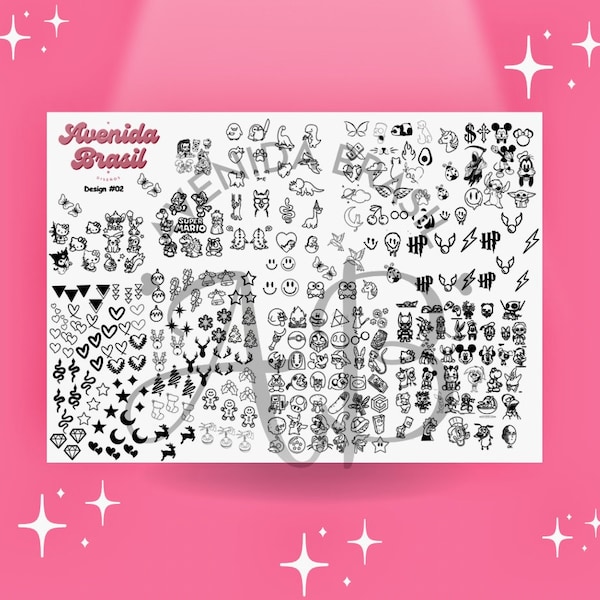 Gamers Cartoon Wonderland | Nail Art Practice Sheet | Stickers | Nail Art Template | Nail Art Sheet | Nail Art Stencil | Nail Decal Template