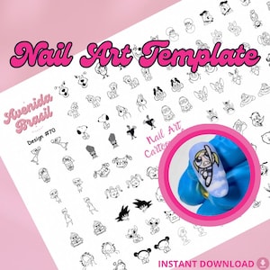 Character Cocktail Nail Art Template | Printable Nail Designs | Nail Stamp Plate | Nail Art Practice Sheet | Digital Nail Cartoon Template
