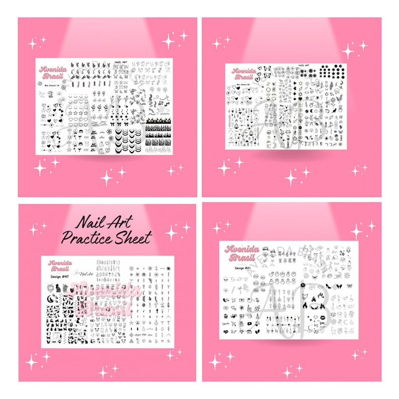 Stencil Bundle Book 1 15 Printable Designs Nail Stamp Plate Nail Art Trace Practice Sheet Digital Nail Outline Cheat Sheet Template image 3