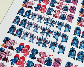 Stitch & Lilo - Calcomanías de uñas con tobogán de agua / Pegatinas de uñas / Arte de uñas de personajes / Hoja de uñas / Lilo / Stitch / #AV101