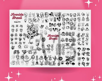 Animation extravagante | Feuille d'entraînement pour le nail art | Autocollants | Modèle de décoration d'ongles | Feuille de nail art | Pochoir pour création d'ongles | Modèle d'autocollant pour ongles