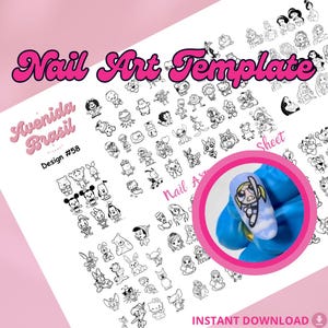 Cartoon Craze Nail Art Template | Nail Art Practice Sheet | Nail Art Stickers | Nail Art Sheet | Nail Art Stencil | Nail Decal Template