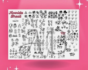 Cartoons Galore | Printable Nail Designs | Nail Stamp Plate | Nail Art Trace Practice Sheet | Digital Nail Cartoon Template | Cheat Sheet